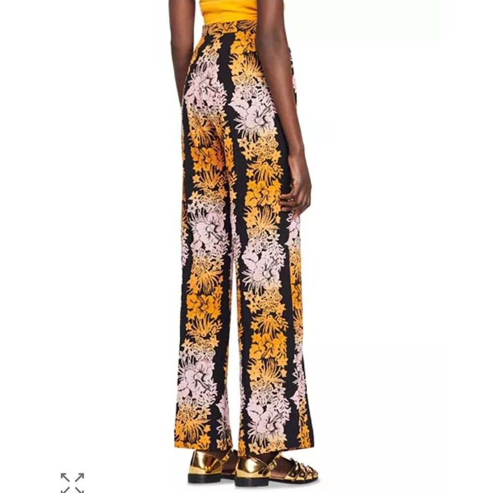 Sandro Paris Floral Wide Leg Pants Black Orange High Rise 36/4 Flared Palazzo‎ - Picture 11 of 12
